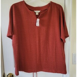 CJ Banks Top Shirt Size X 14W Rust Drawstring Hem Short Sleeve Pullover NWT